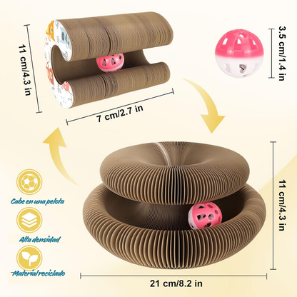Cama Rascadora de Cartón Corrugado Multinivel, Forma Acordeón Expandible, Juguete Interactivo Duradero para Gatitos y Gatos Adultos