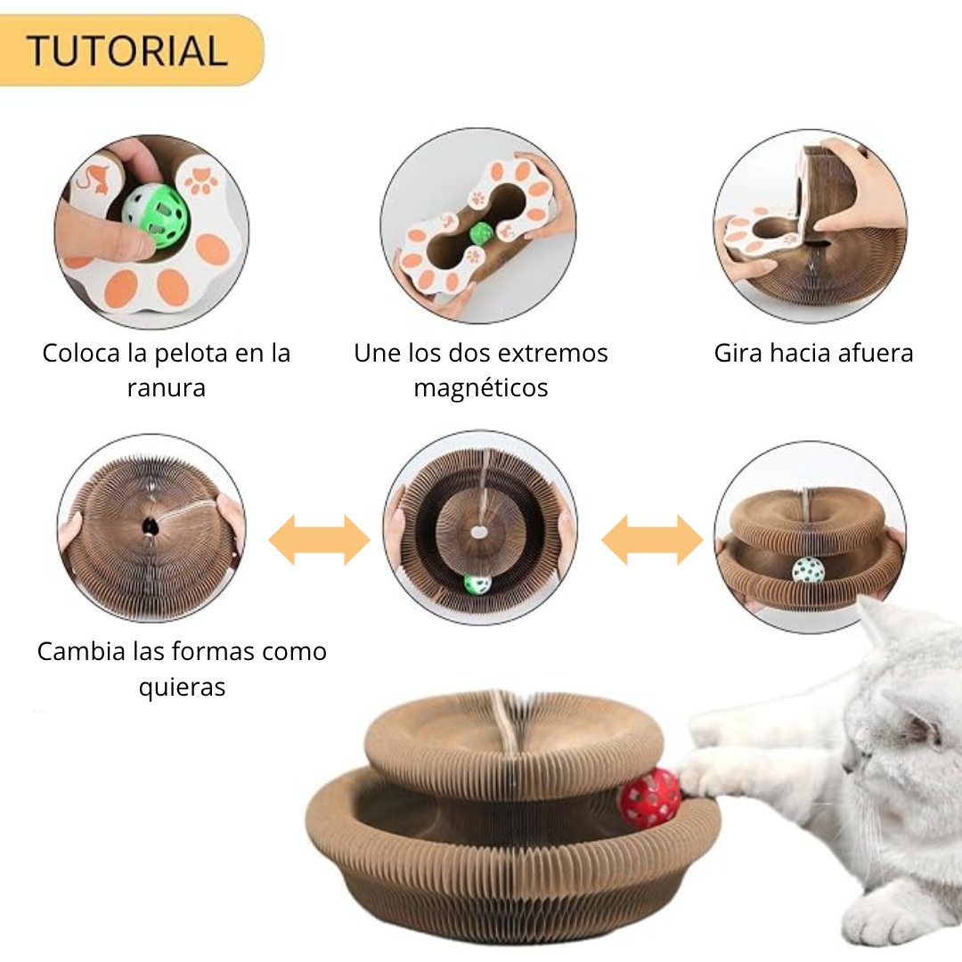 Cama Rascadora de Cartón Corrugado Multinivel, Forma Acordeón Expandible, Juguete Interactivo Duradero para Gatitos y Gatos Adultos